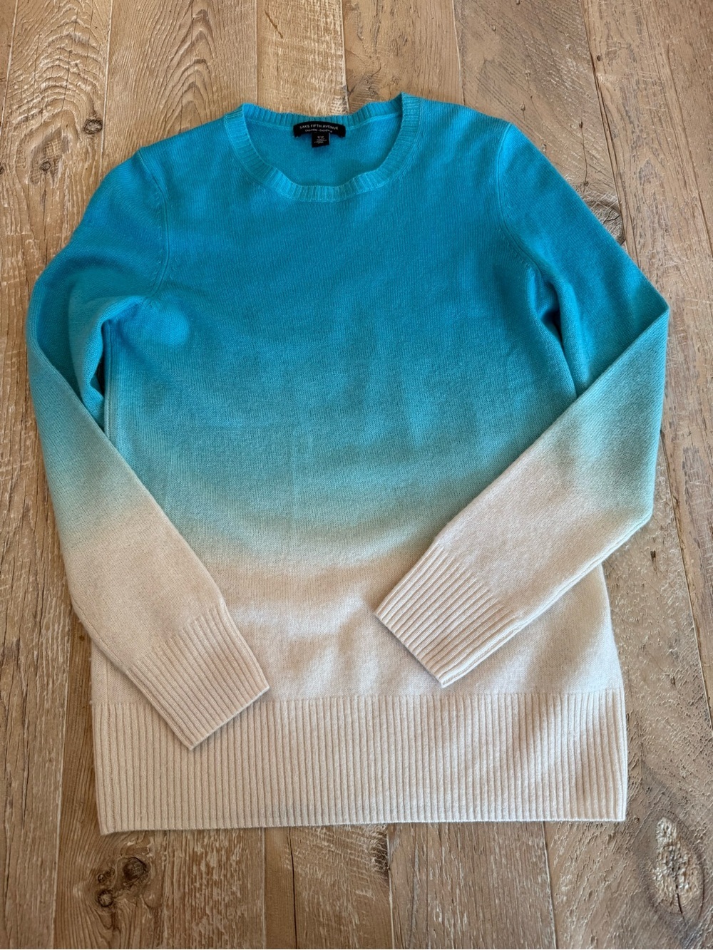 Saks Fifth Avenue Cashmere Ombre Crewneck Sweater - Blue to Cream